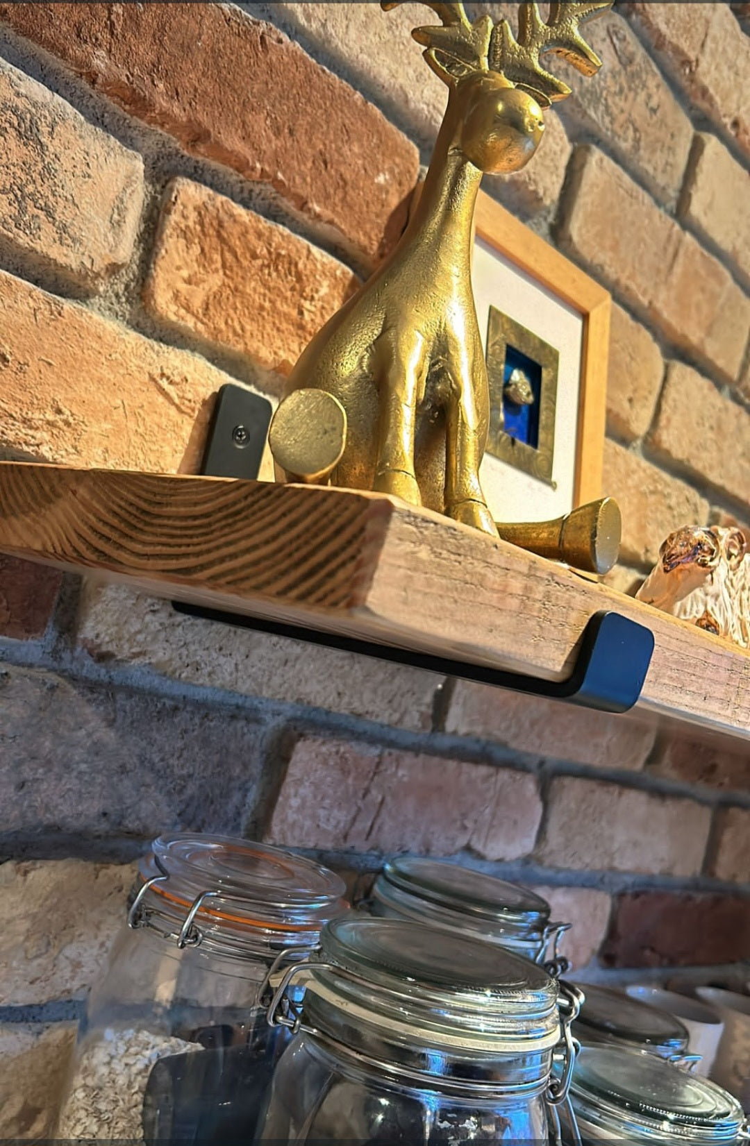 Custom Made Rustic Wall Shelf, Solid Wood Shelf - with UP Industrial Style Brackets