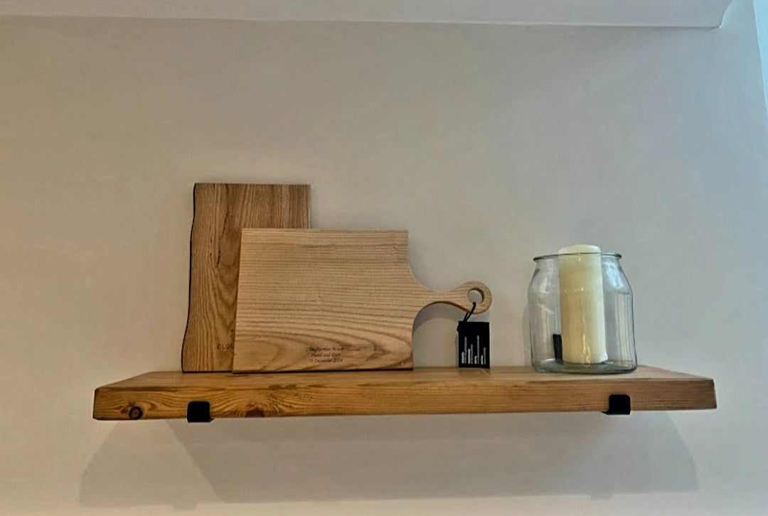 Custom Made Rustic Wall Shelf, Solid Wood Shelf - with UP Industrial Style Brackets
