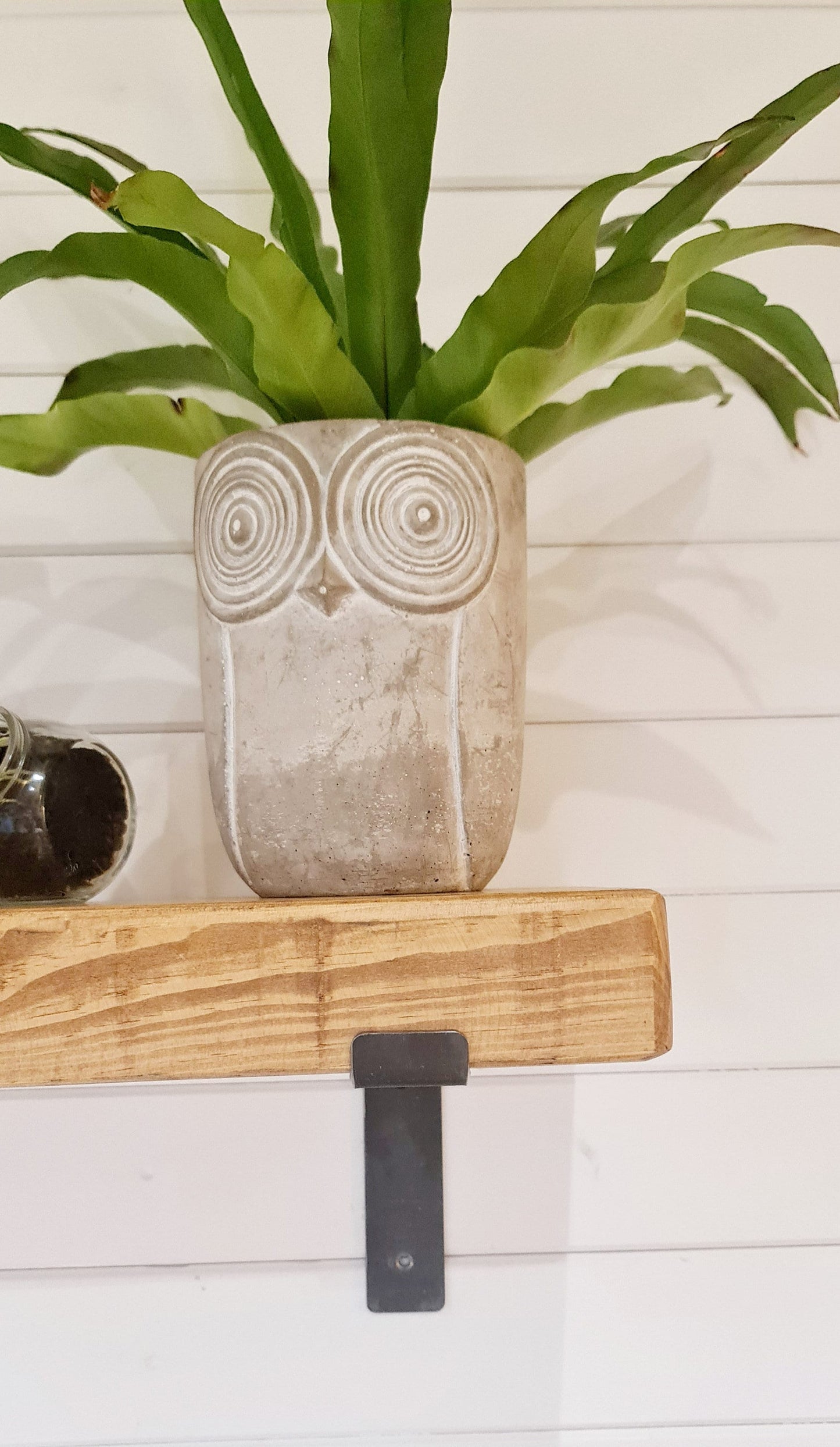 Rustic Wooden Shelf with industrial style downward brackets