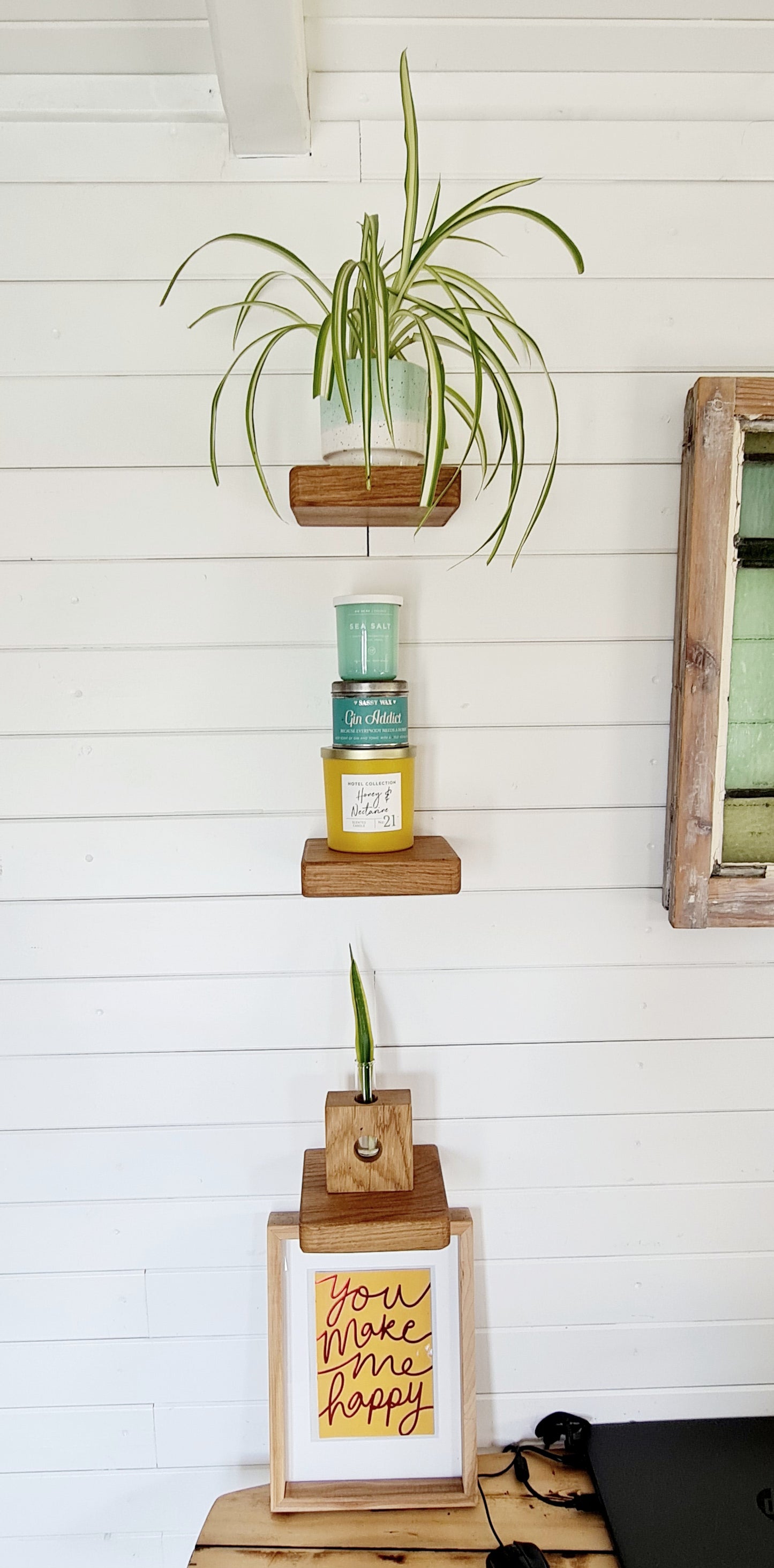 3 mini oak floating shelves