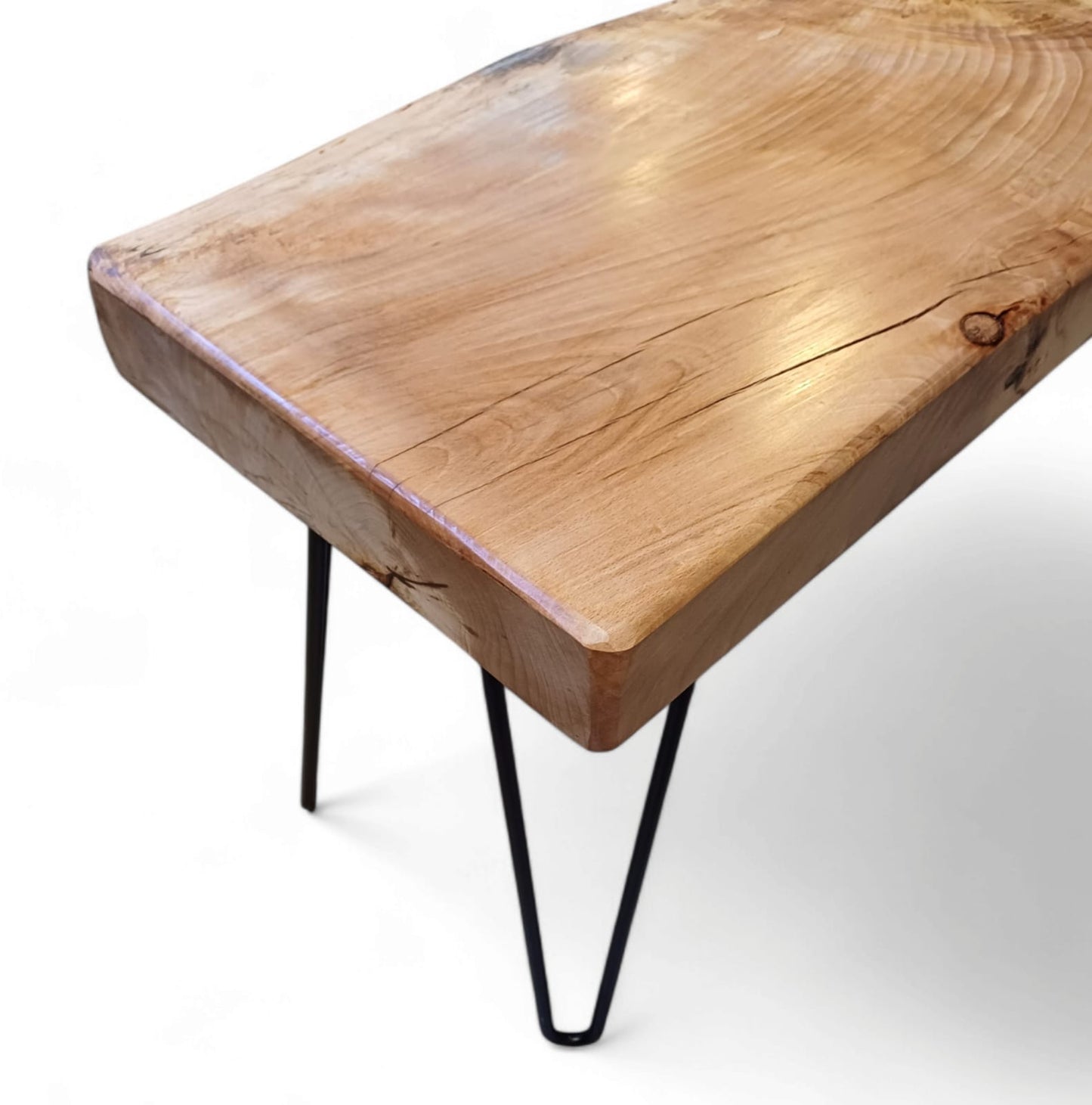 Chunky Spalted Beech Dining Bench, One-of-a-Kind Rustic Bench