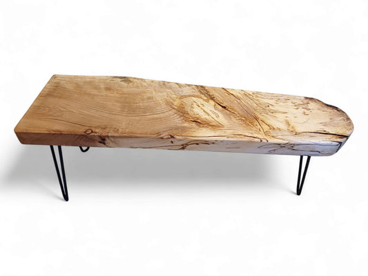 Chunky Spalted Beech Dining Bench, One-of-a-Kind Rustic Bench