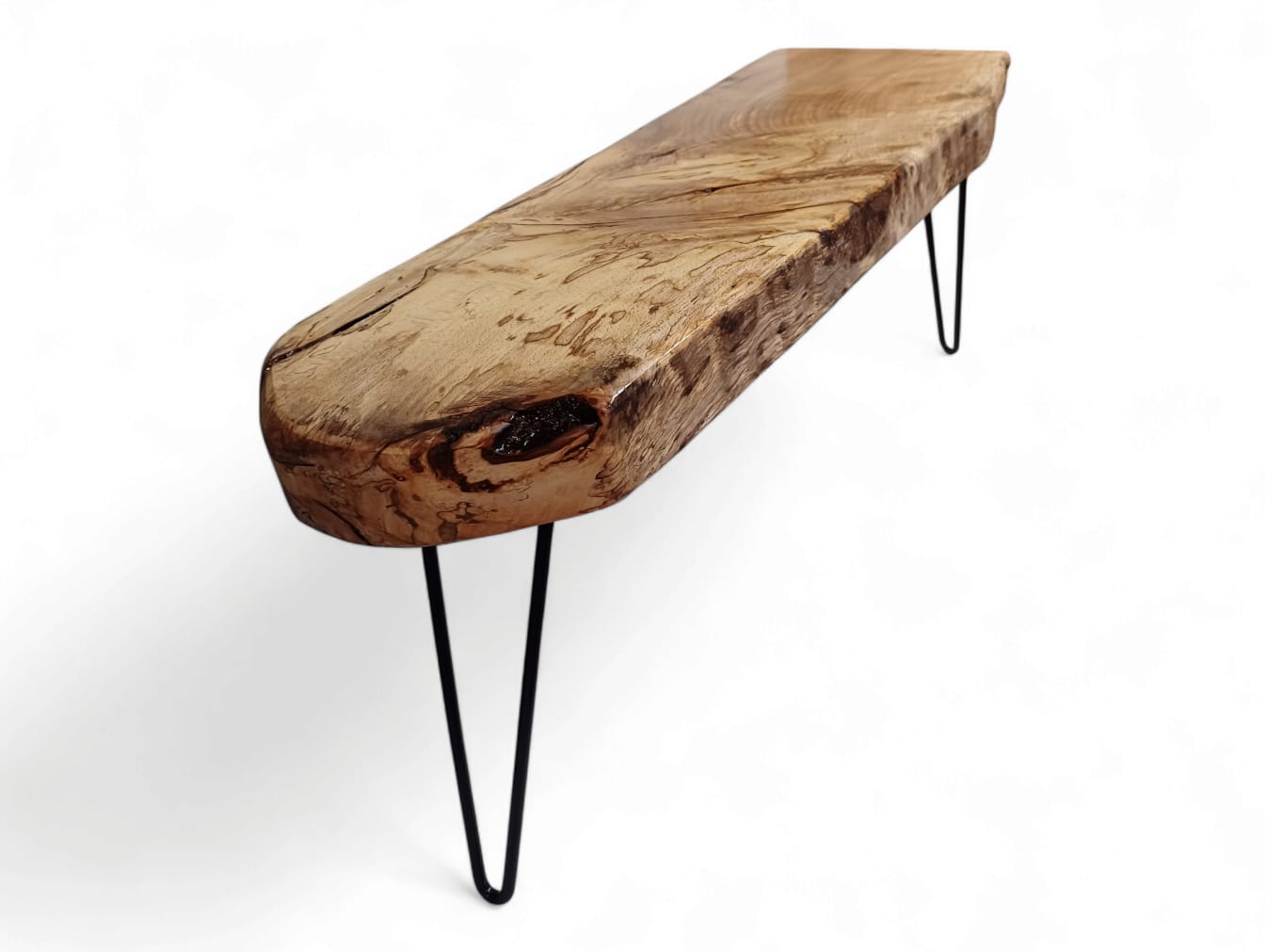 Chunky Spalted Beech Dining Bench, One-of-a-Kind Rustic Bench