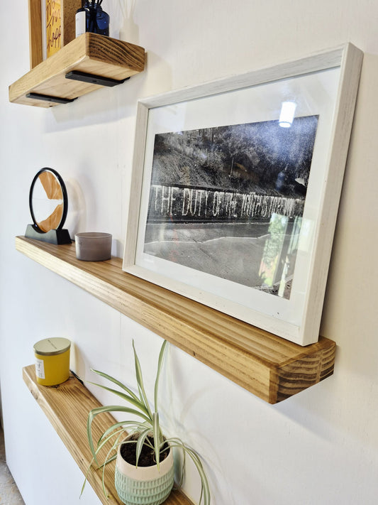 Set of 3 handmade slimline floating shelves, solid timber, made in Galway, Ireland