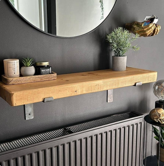 Custom Made Rustic Wood Shelf with Down Steel Brackets, Chunky Shelves - Unique Home Décor